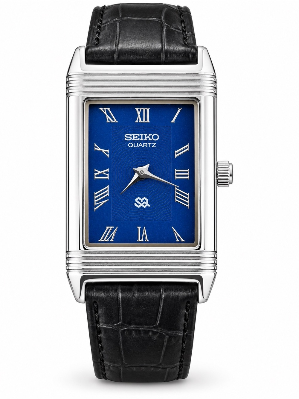 Vintage Seiko Tank watch Blue dial Silver bezel
